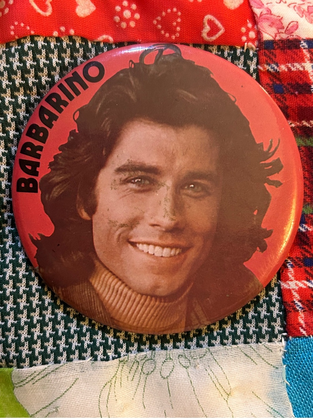 Vintage 1970s John Travolta Vinnie Barbarino “Welcome Back Kotter” large Button